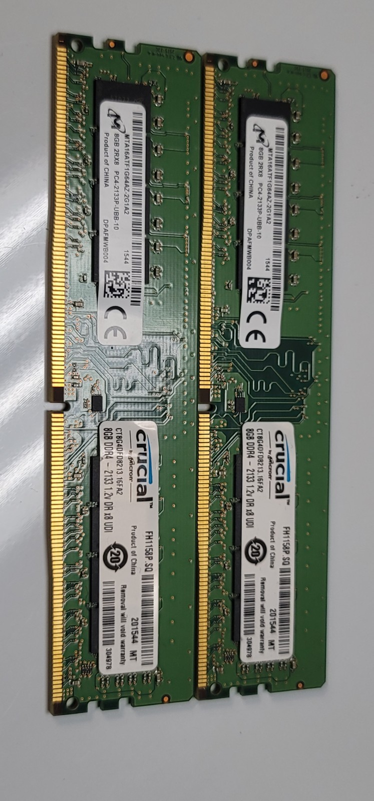 Micron 8GB 2x 16gb 2RX8 PC4-2133P-UBB-10 DDR4