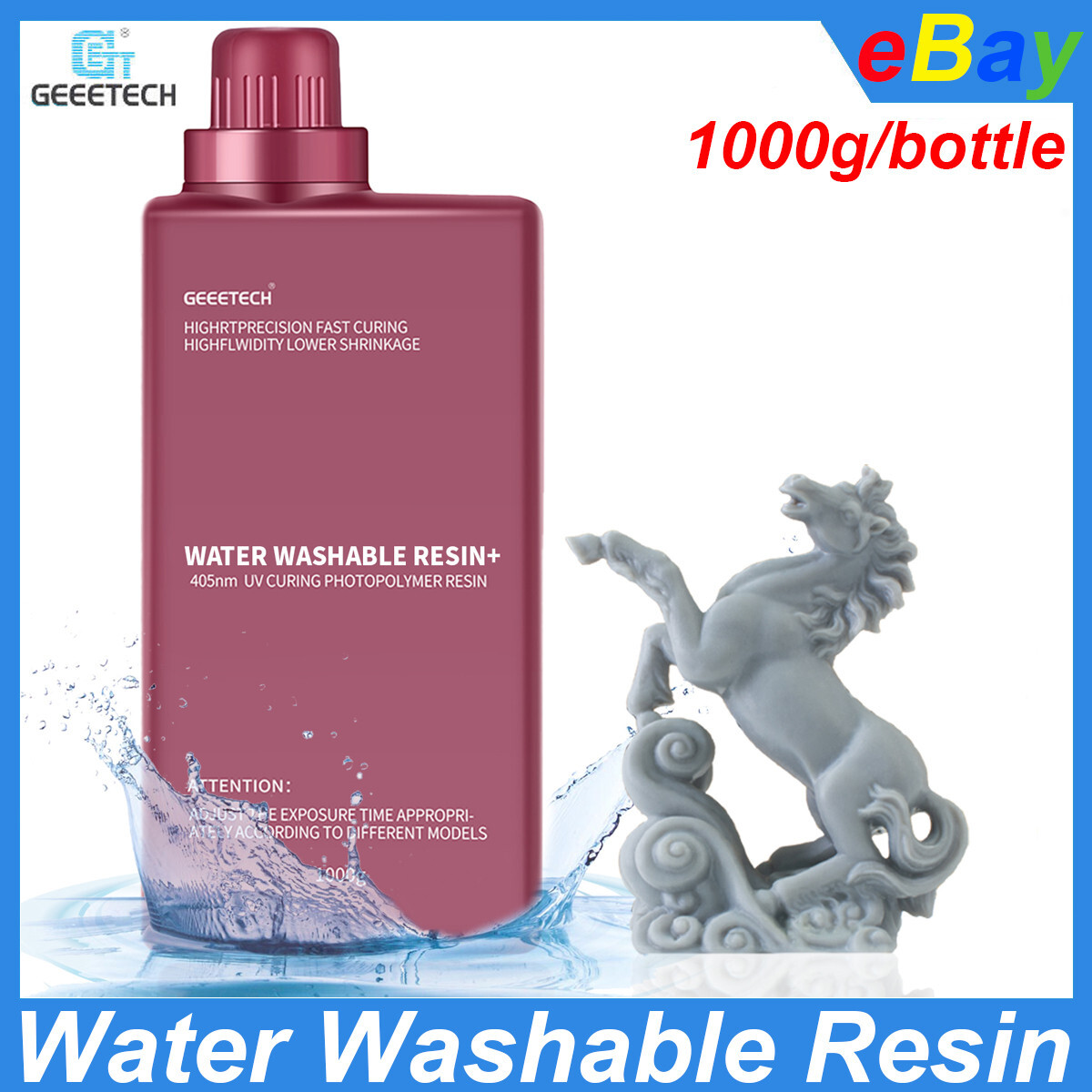 Geeetech Resin Water Washable Resin UV-Curing 1000g Gray for LCD/DLP 3D Printer