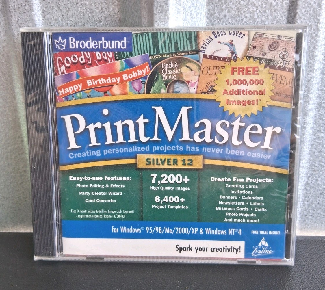 2002 NEW “Broderbund" Print Master Silver 12 NEW and Sealed