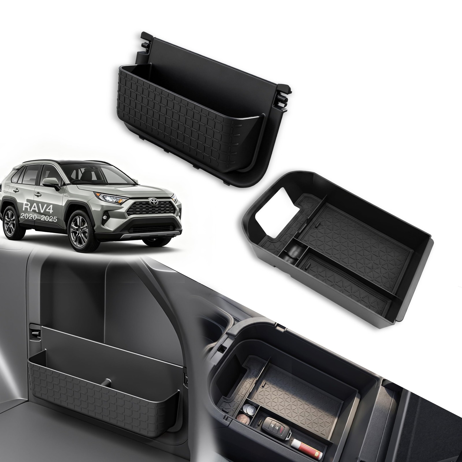 2PCS 2020-2025 Toyota RAV4 Accessories Center Console Organizer Tray and Rear...