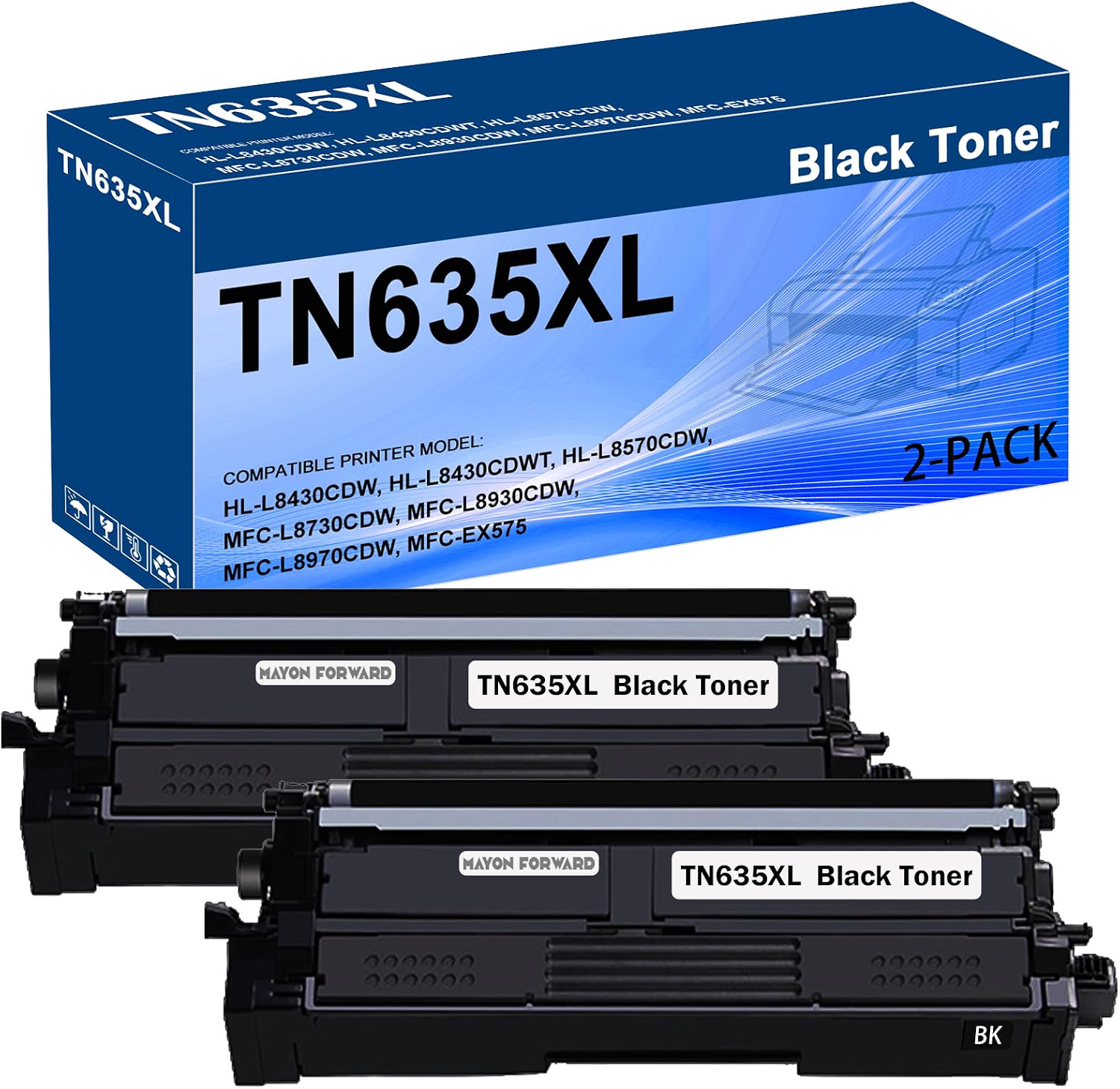 MAYONFORWARD TN635XL Black Toner 2-Pack High Yield 5500 Pages for Brother NEW