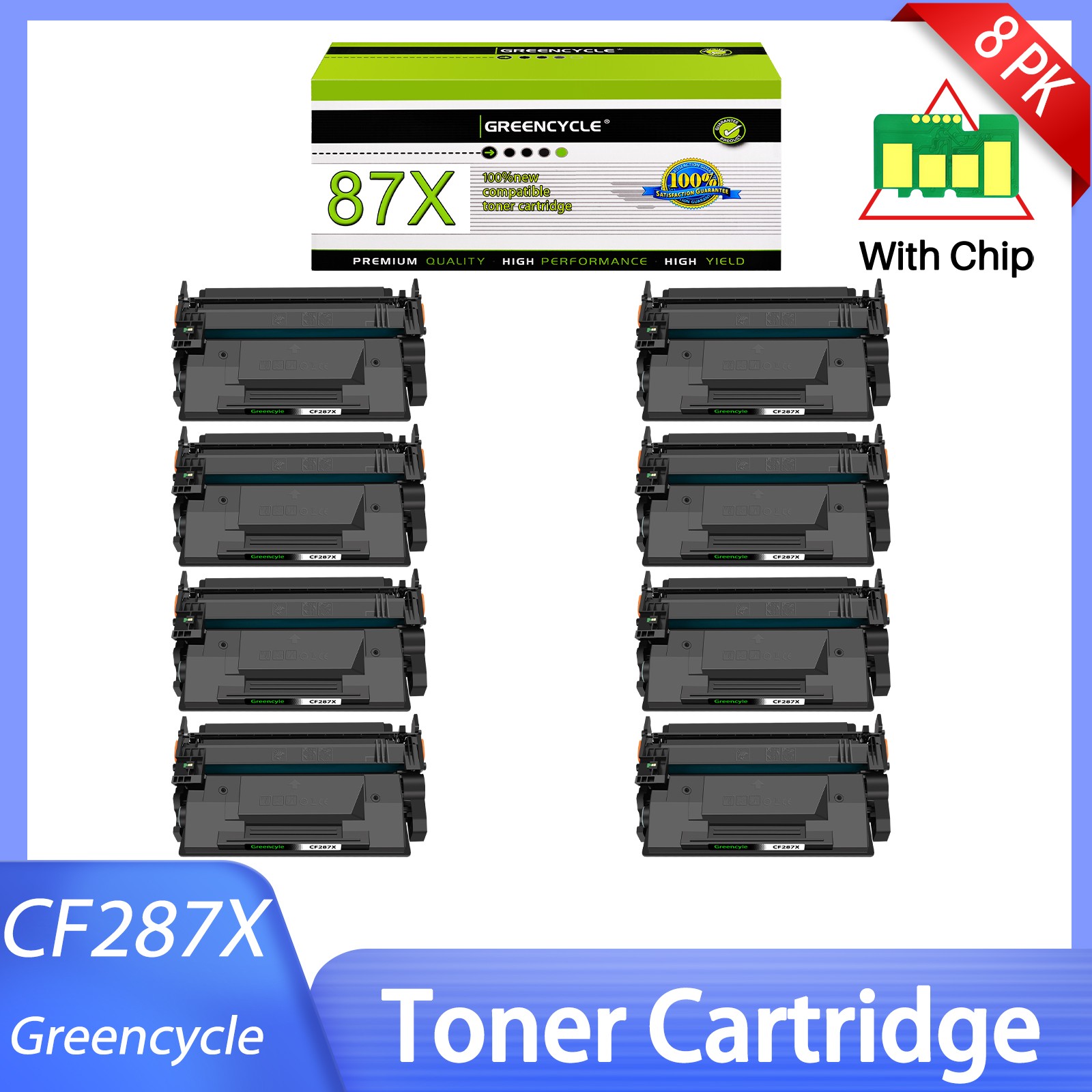 8PK High Yield CF287X 87X Toner for HP LaserJet MFP M527c M527dn M501n M501dn