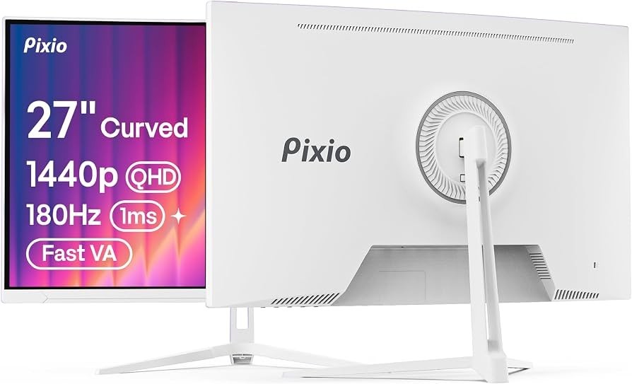 Pixio PXC278 Wave White 27 inch 180Hz QHD 1440p Curved Gaming Monitor 