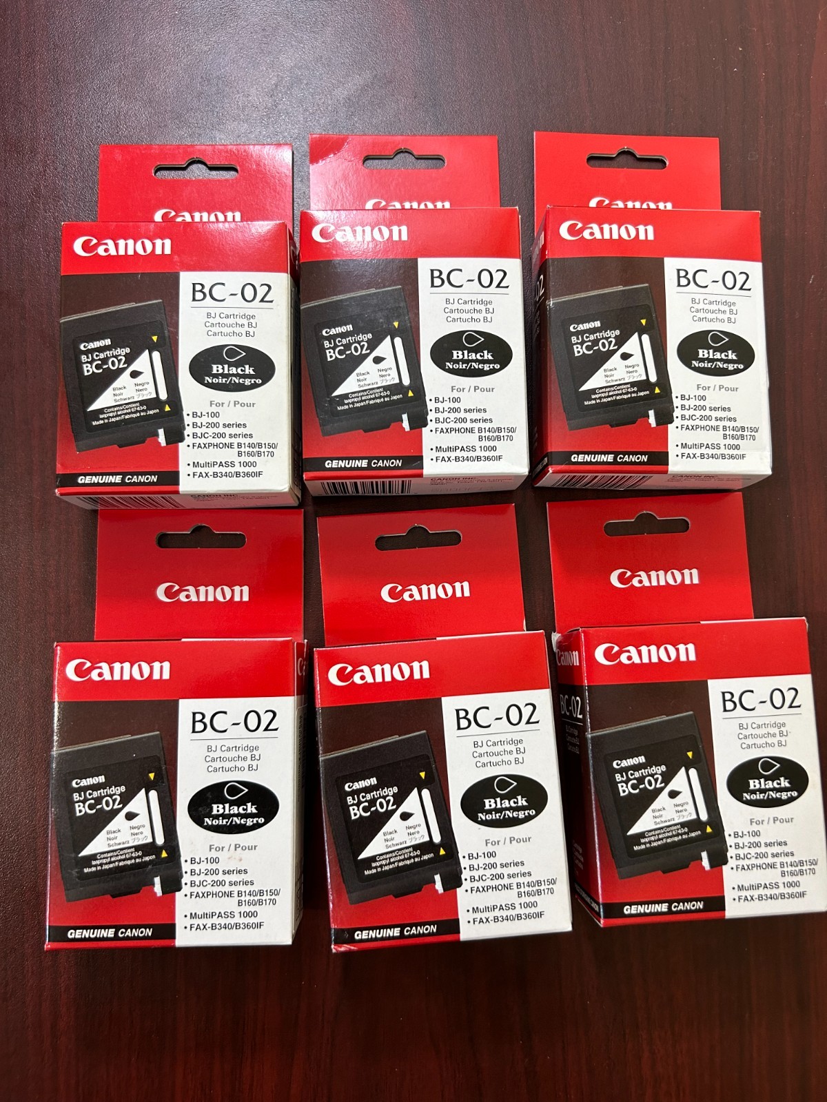 Genuine Canon BC-02 Sealed OEM Black Ink Cartridge - NEW - (Pack of 6)