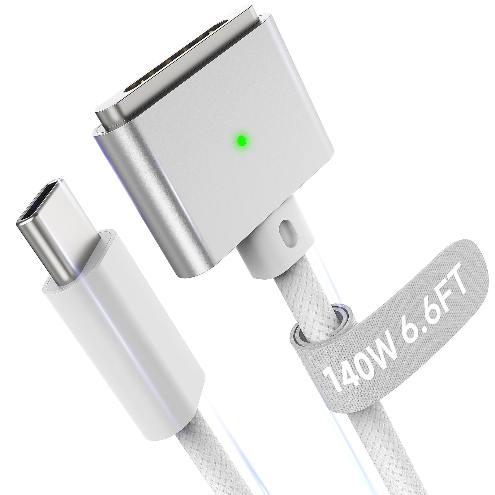 Hugener Magnetic 3 Cable USB-C 6.6FT for MacBook Air Pro 140W New White