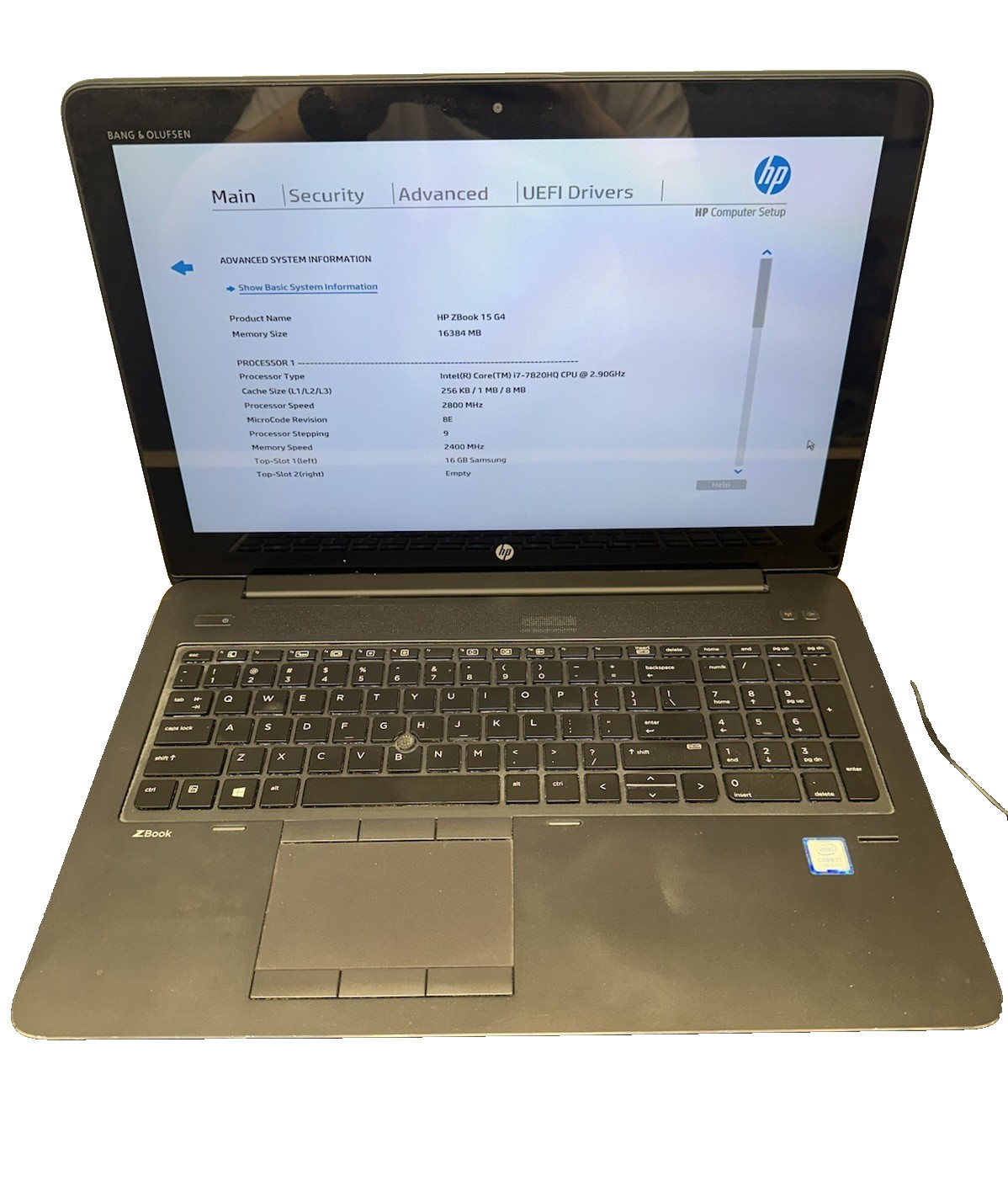 HP ZBook 15 G4 Intel i7-7820HQ, 16GB RAM TouchScreen NO SSD - BOOTS TO BIOS