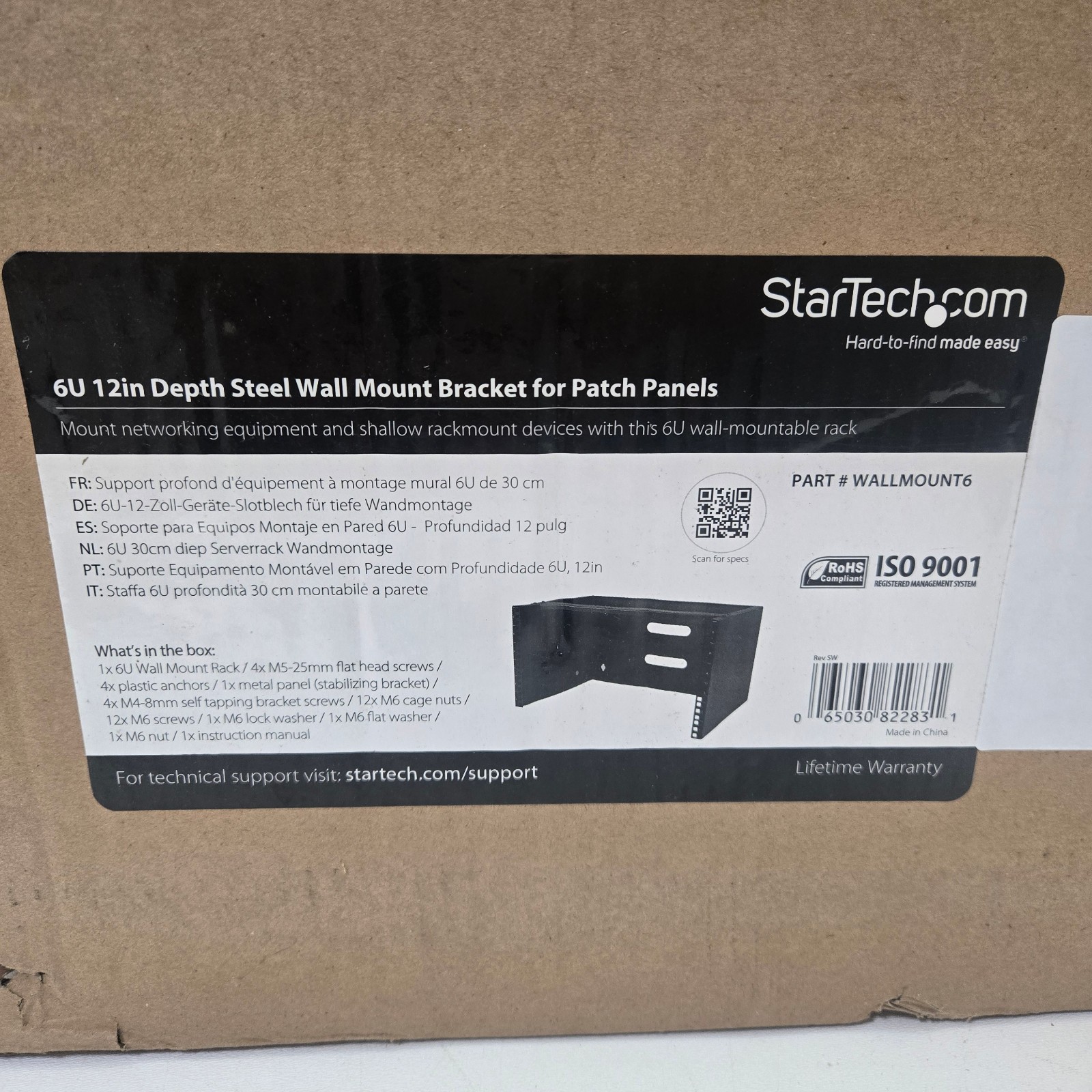 StarTech 6U 12in Deep Wallmounting Bracket for Patch Panel Steel Black Open Box