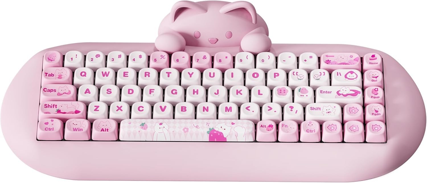 YUNZII C68 Silicone Cute Cat Mechanical Keyboard (Pink, Milk Switch)