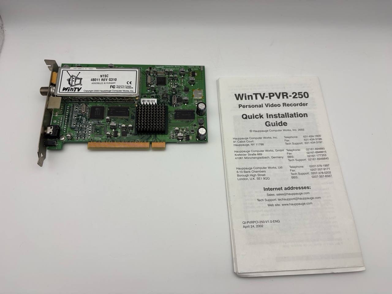 Hauppauge WinTV-PVR-250 PCI TV Tuner Capture Card w/ Manual NTSC REV G310