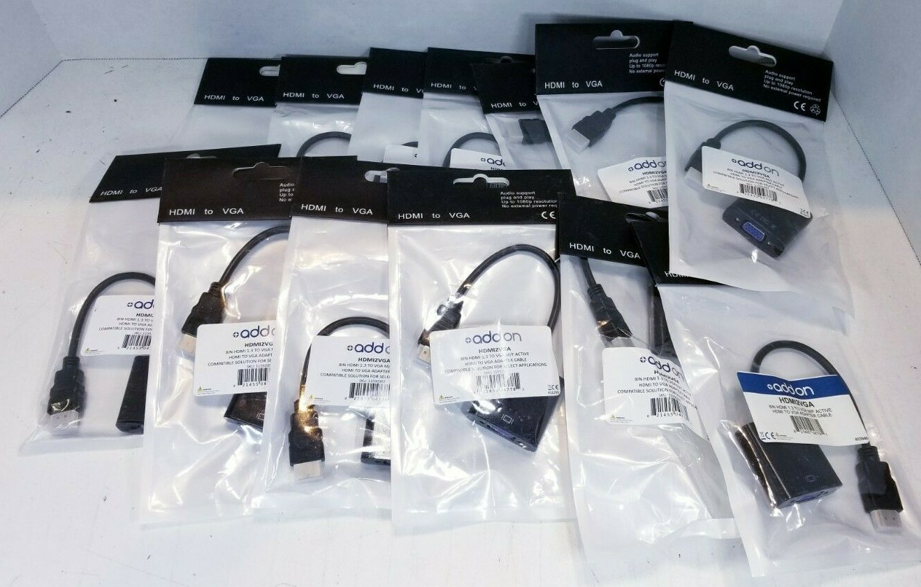 Lot of 13: AddOn 8in HDMI Male to VGA Female Black Active Adapter Cable