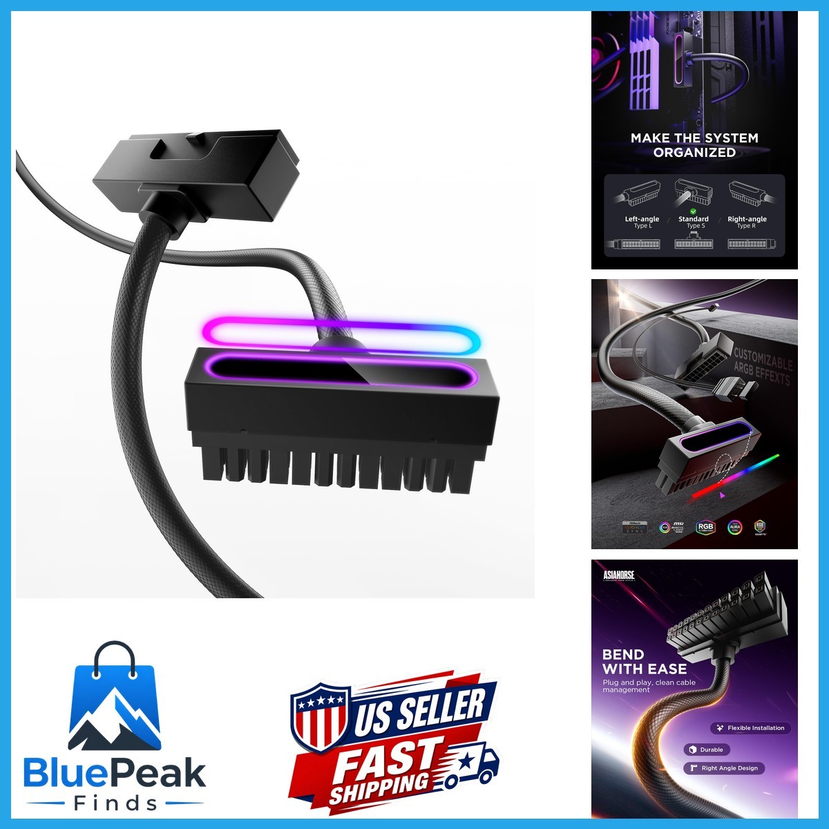 AsiaHorse Hydrus-24PIN PC PSU Extension Cable ARGB LED 2000W Whole Set