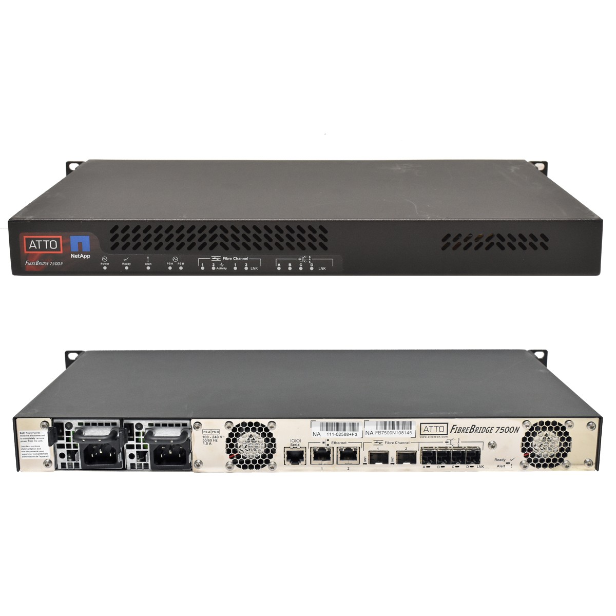 ATTO FibreBridge 7500N FCBR-7500-DN1 4163-0054-R00 16GB FC to 12GB SAS +8G GBIC