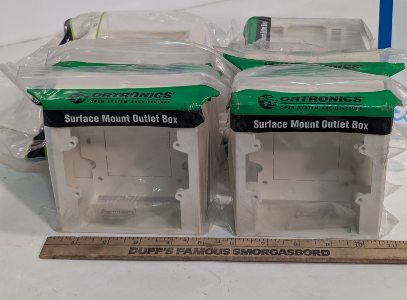 Lot of 4 Ortronics OR-40300186 Surface Mount Outlet Box, 2-Gang Fog White