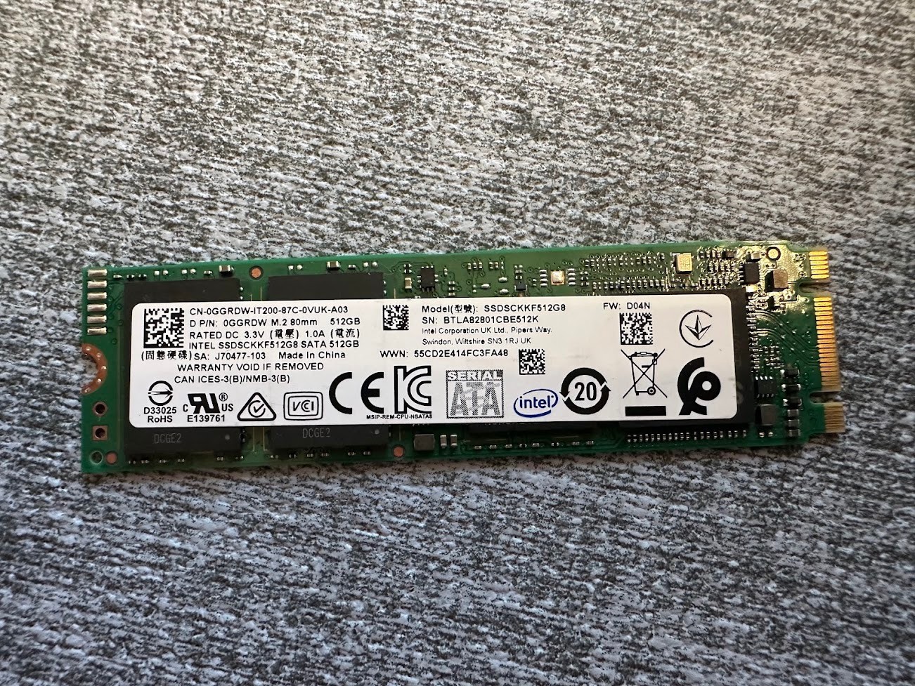 USED Intel SSDSCKKF512G8 512 GB M.2 80mm SATA - Health Checks in Photos with S/N
