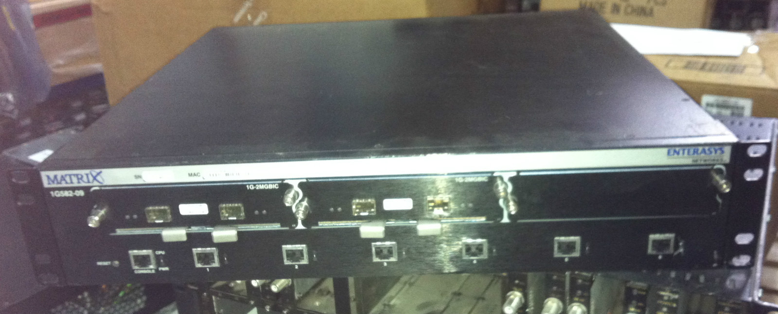 ENTERASYS 1G582-09 MATRIX E1 6-PORT GIGABIT SWITCH with 2x 1G-2MGBIC Modules