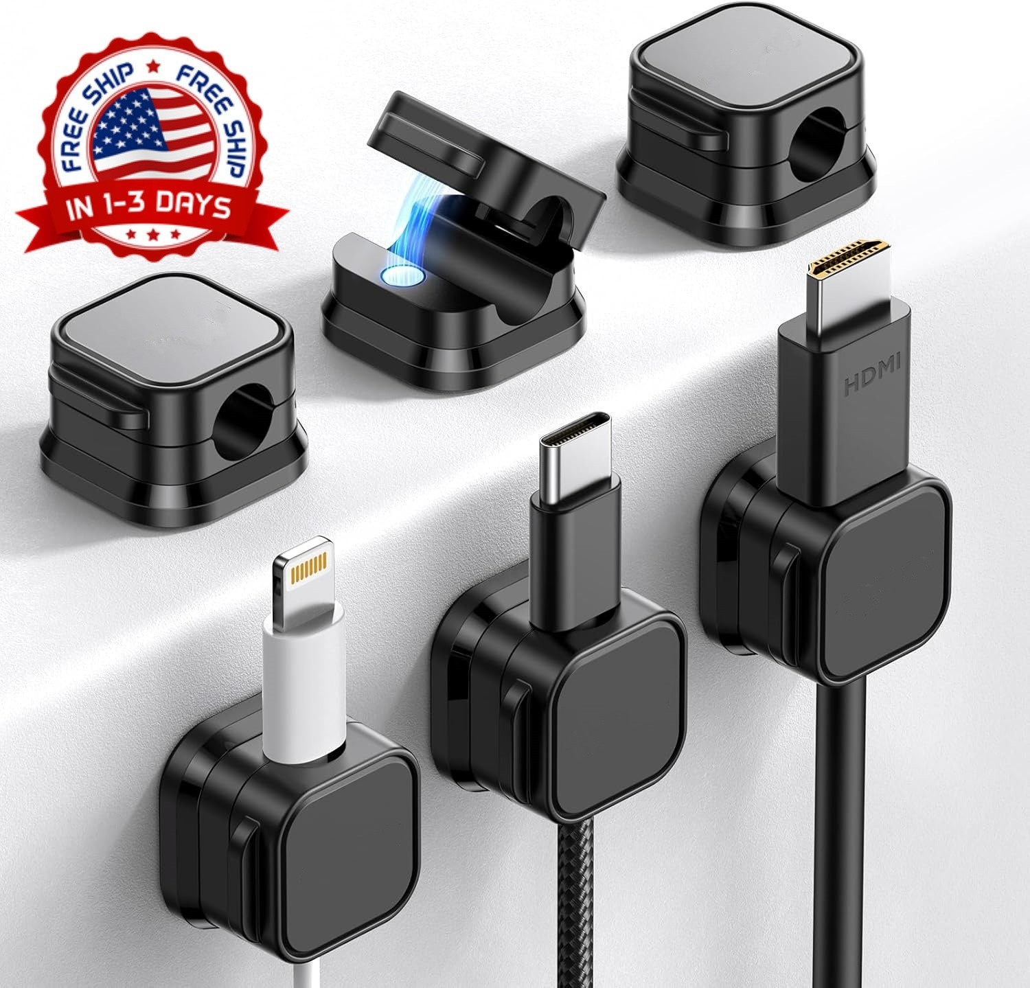 Paquete de 6 clips magnéticos para cables ajustables y suaves Soporte. neuvo.