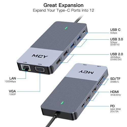 MCY Docking Station, 12 in 1 Triple Display Laptop USB C Docking Station -  Gray