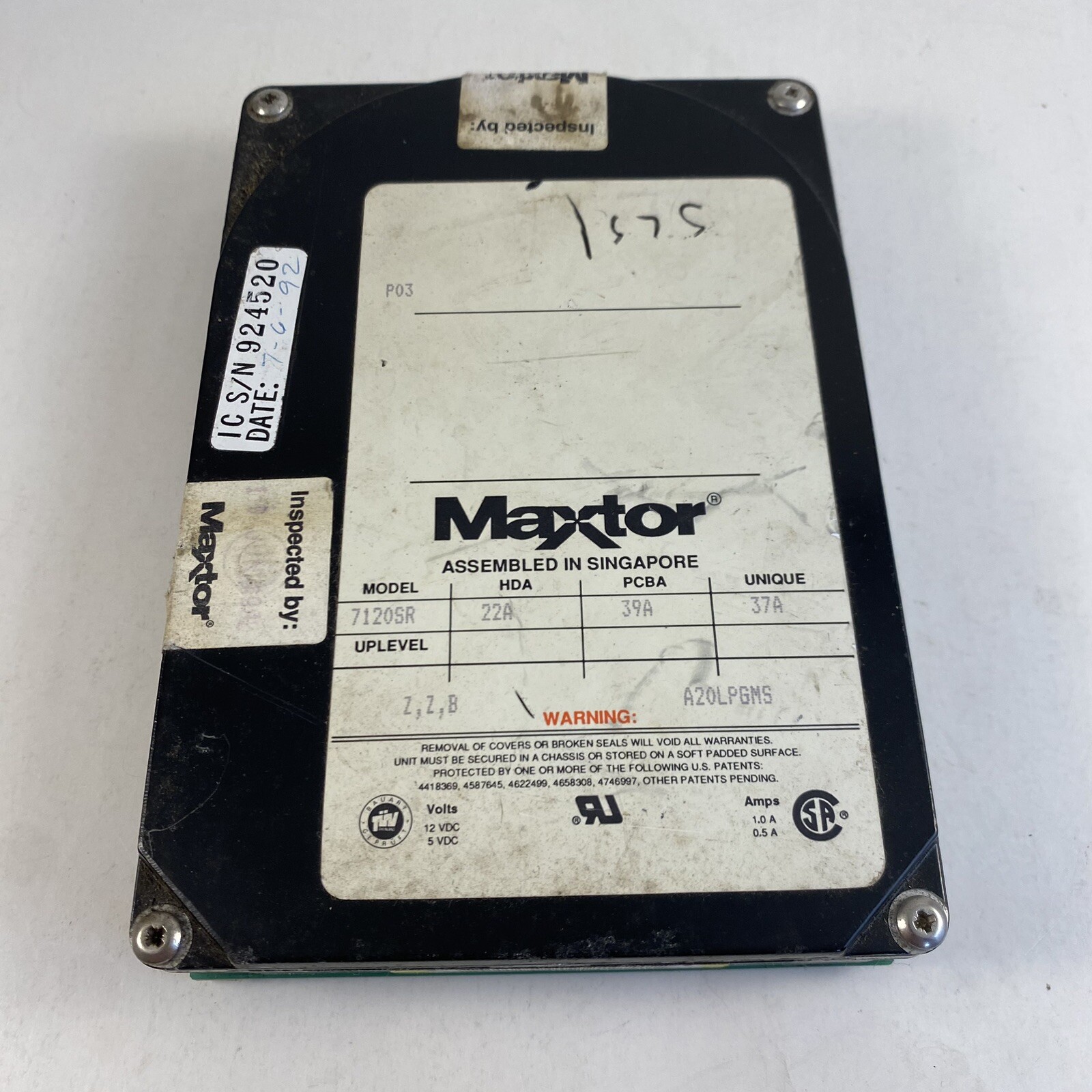 HARD DRIVE MAXTOR 7120SR 120MB SCSI 22A 39A 37A A20LPGMS
