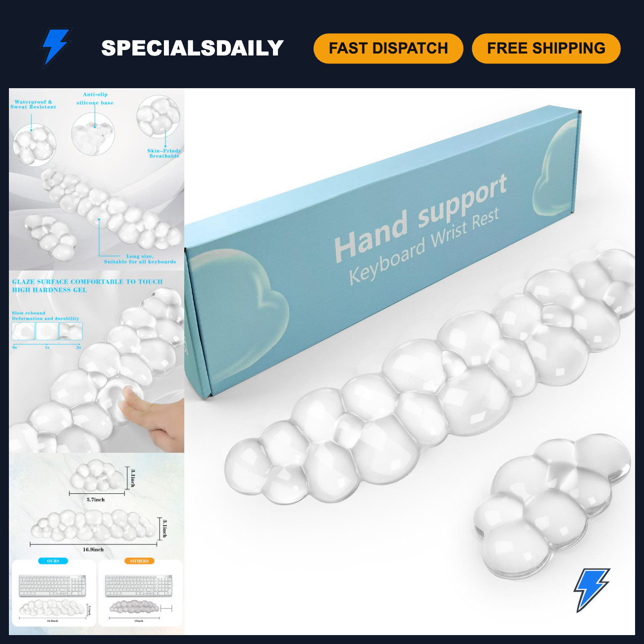 Gel Cloud Wrist Rest for Keyboard & Mouse - Cute Arm Support for Typing Pain Rel