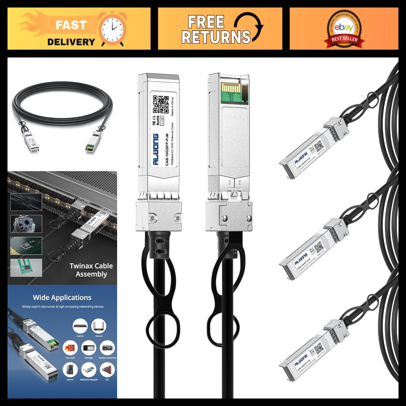 10G SFP+ Direct Attach Copper Twinax Cable - 4-Pack, 1m/3.28ft, High-Speed Netwo