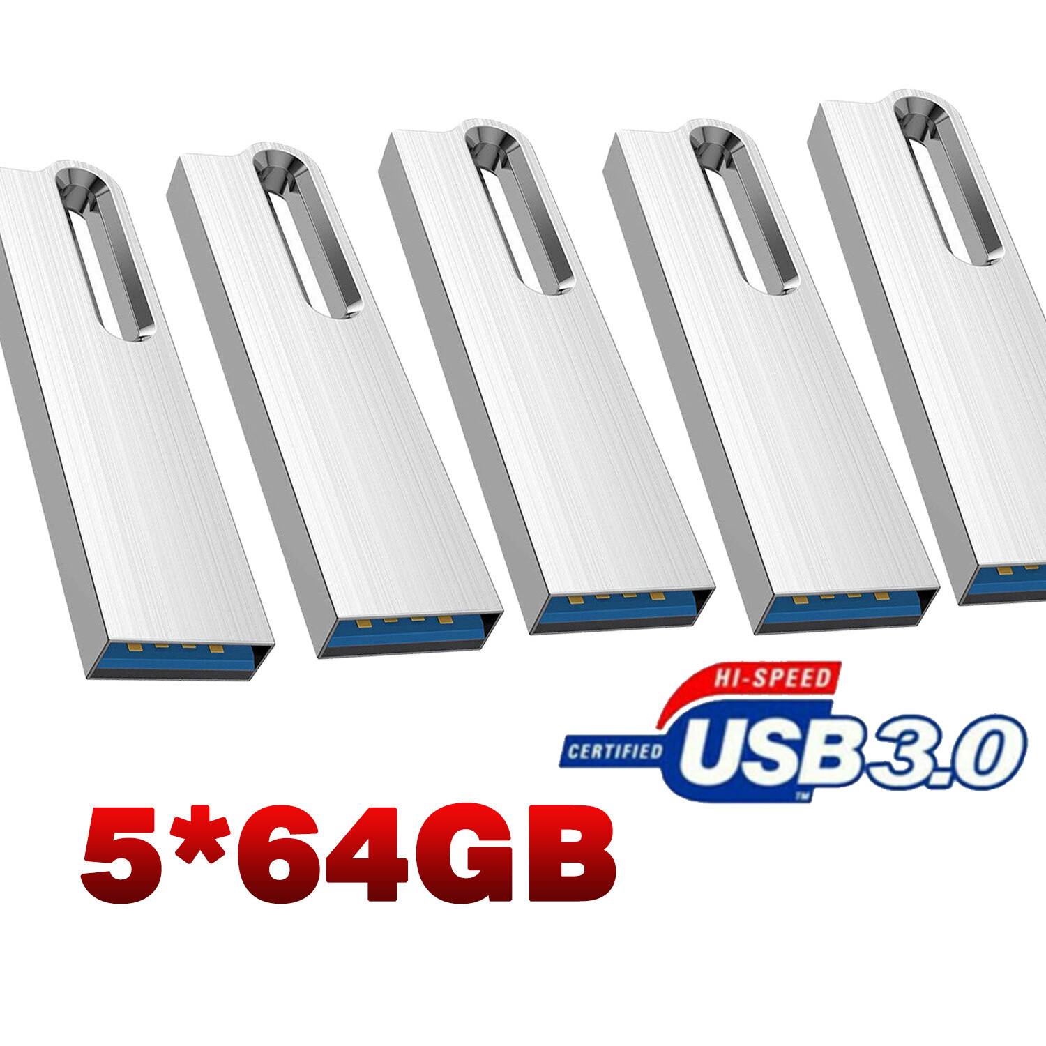 5 Pack 64GB USB 3.0 Metal Flash Drive Memory Stick USB A Thumb Pen Drive Gifts