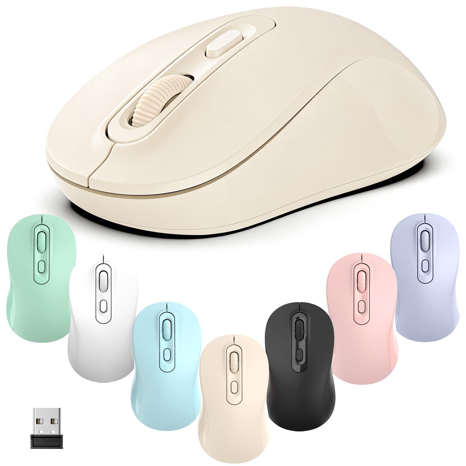 Beige Silent Portable Wireless Mouse 4 Buttons Adjustable 800/1200/1600 DPI