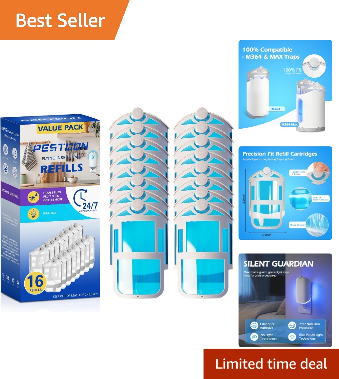 16 Pack Refill Cartridge Compatible with Flying Insect Trap M364 & Max