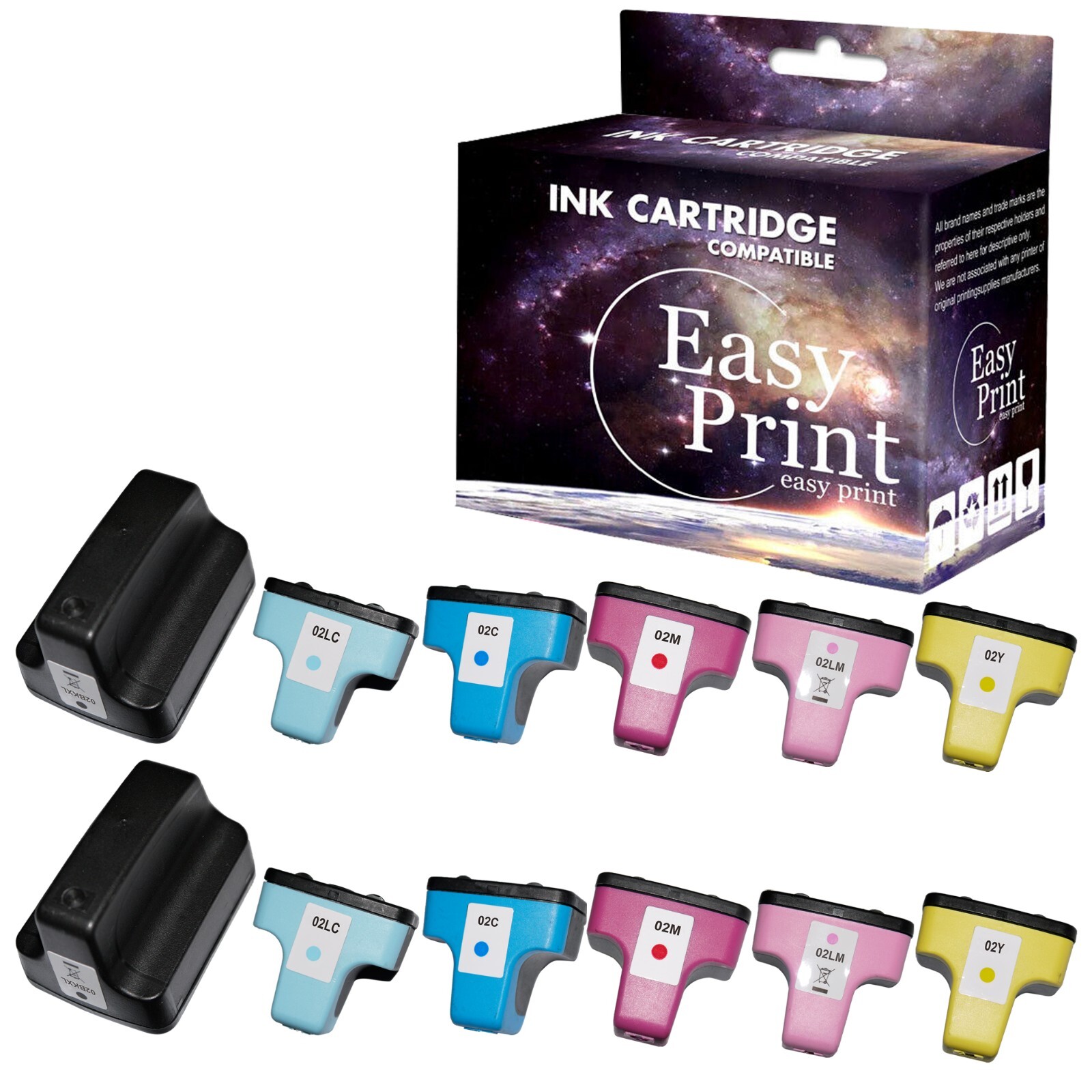 12PK replace for HP 02 Ink Cartridge for PhotoSmart 3108 3110 C5100 Printer