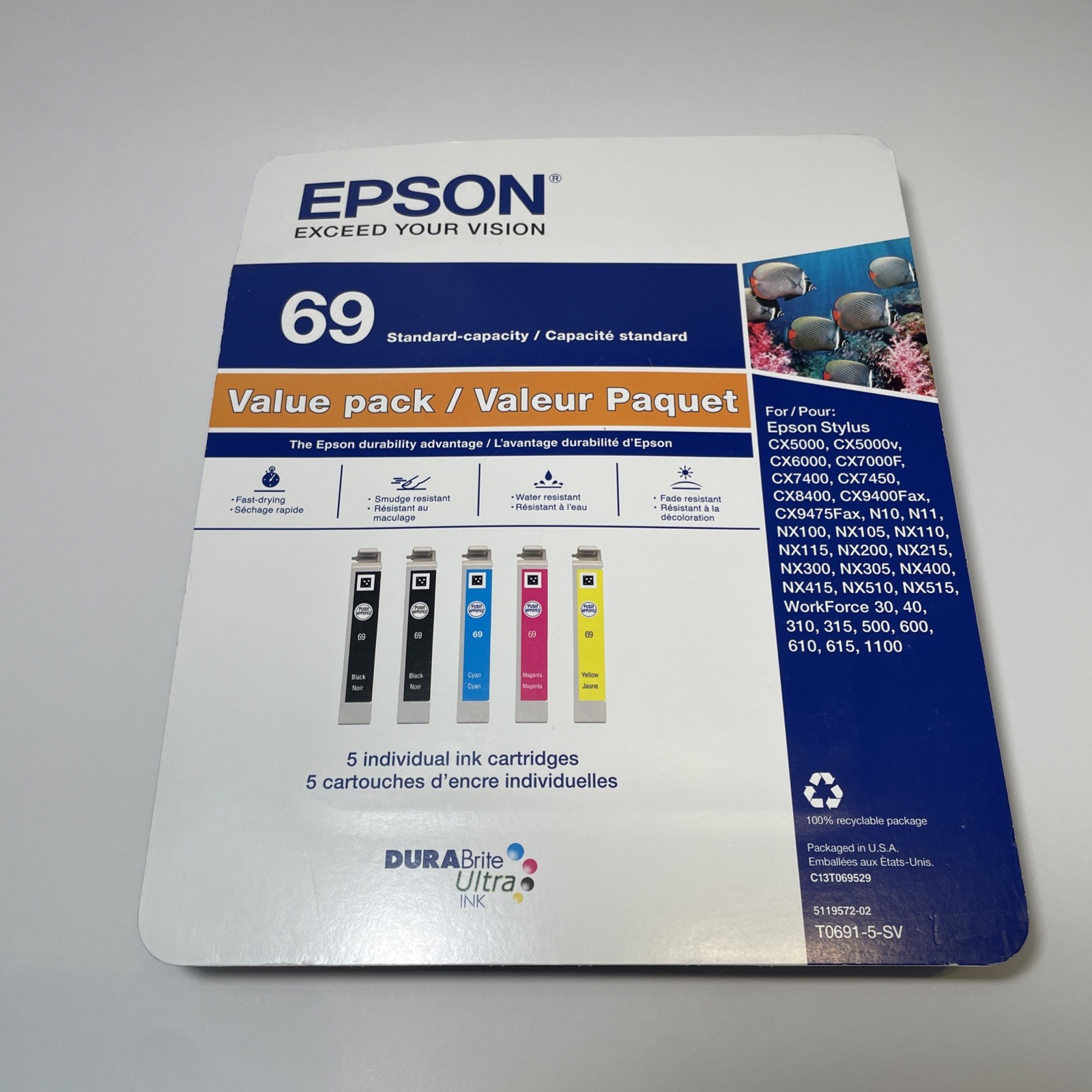 Epson 69 Durabrite Ultra Ink Value Pack Cyan Magenta Yellow 2X Black Exp 02/2017