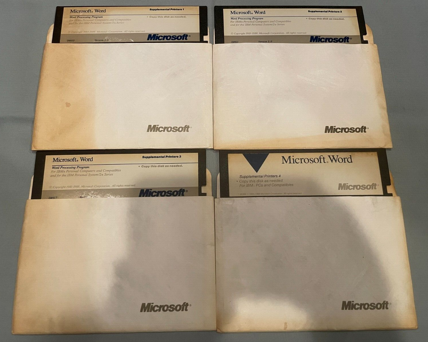 Microsoft Word Version 5.0 Supplemental Printers 1988 4-Disk Set 5.25" UNTESTED