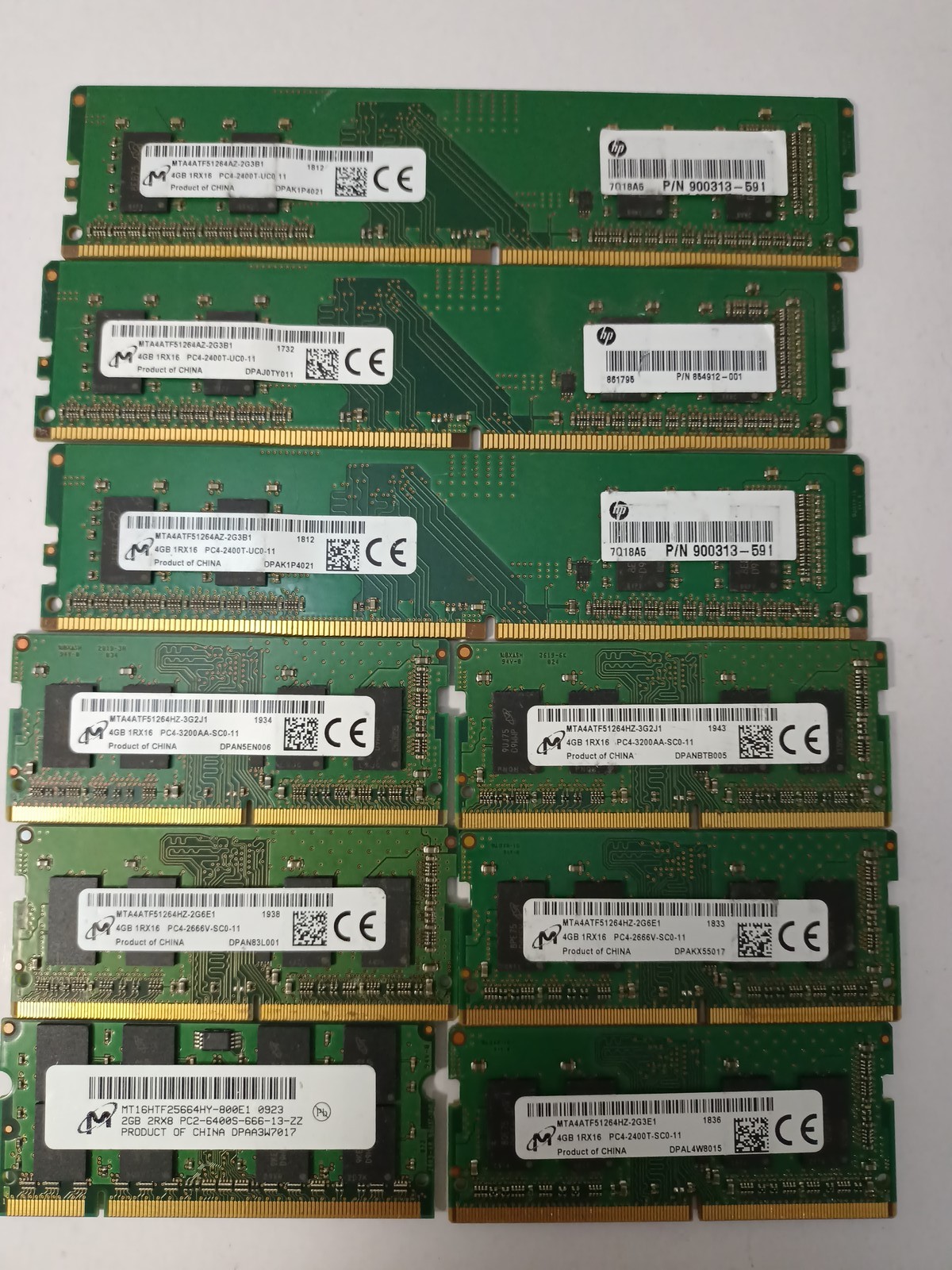 (LOT OF 9) MICRON 4GB 1RX16 DIFFERENT TYPES PC4-2400T-UC0 LOOK FOR DETAILS