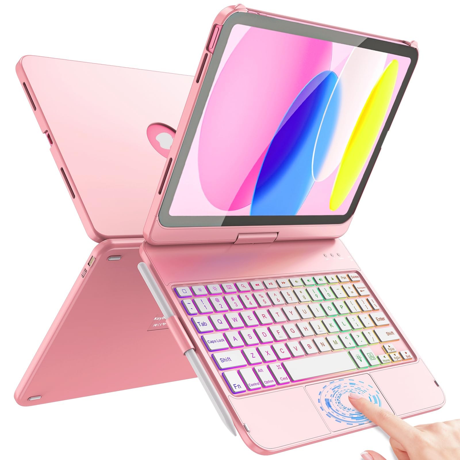 FUWANG Touch Keyboard Case for iPad (A16) 11th Generation 11 inch Pink 