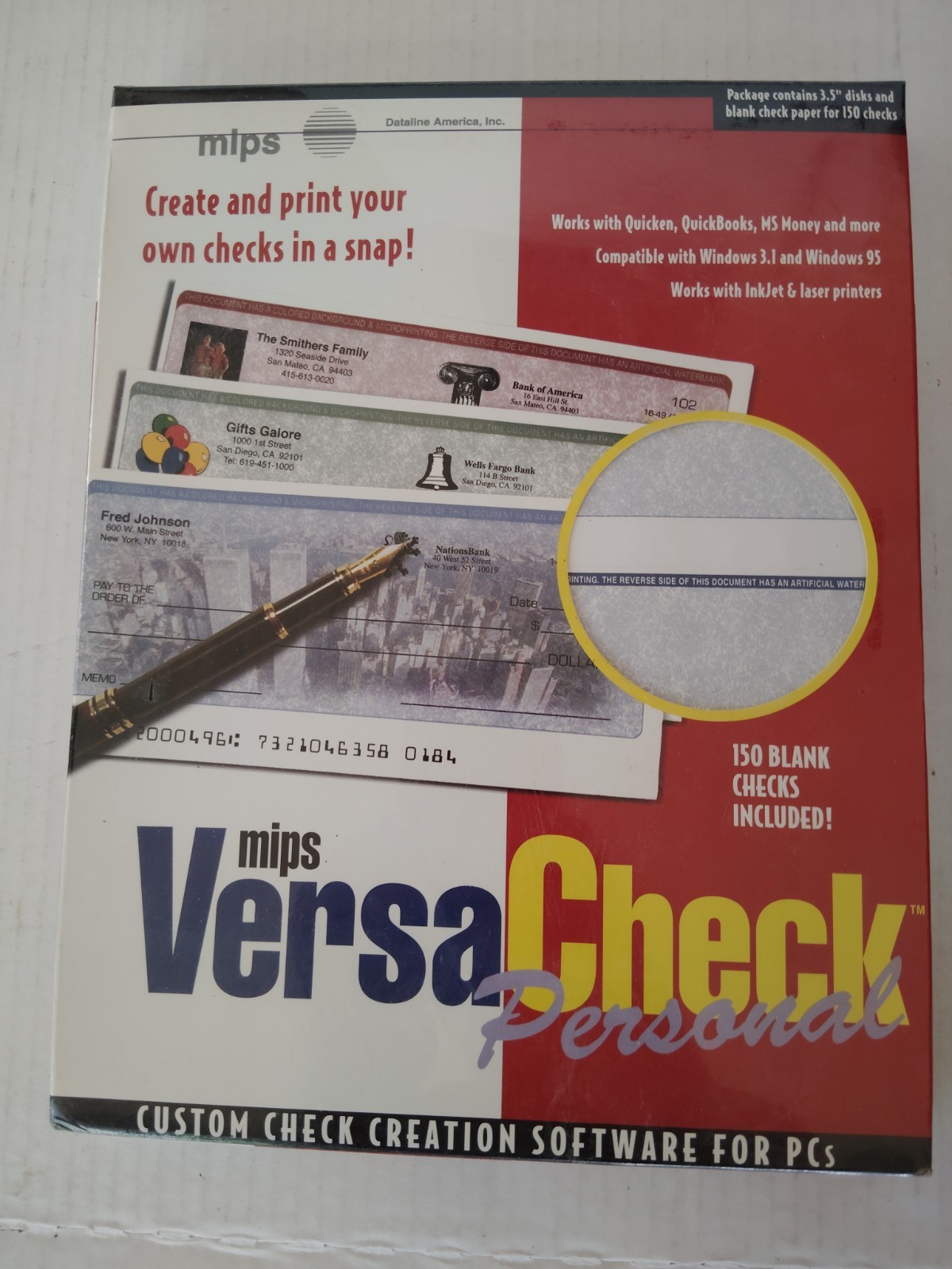 Mips Versa Check Personal Custom Check Creation Software 3.5" Floppy w/150 Blank