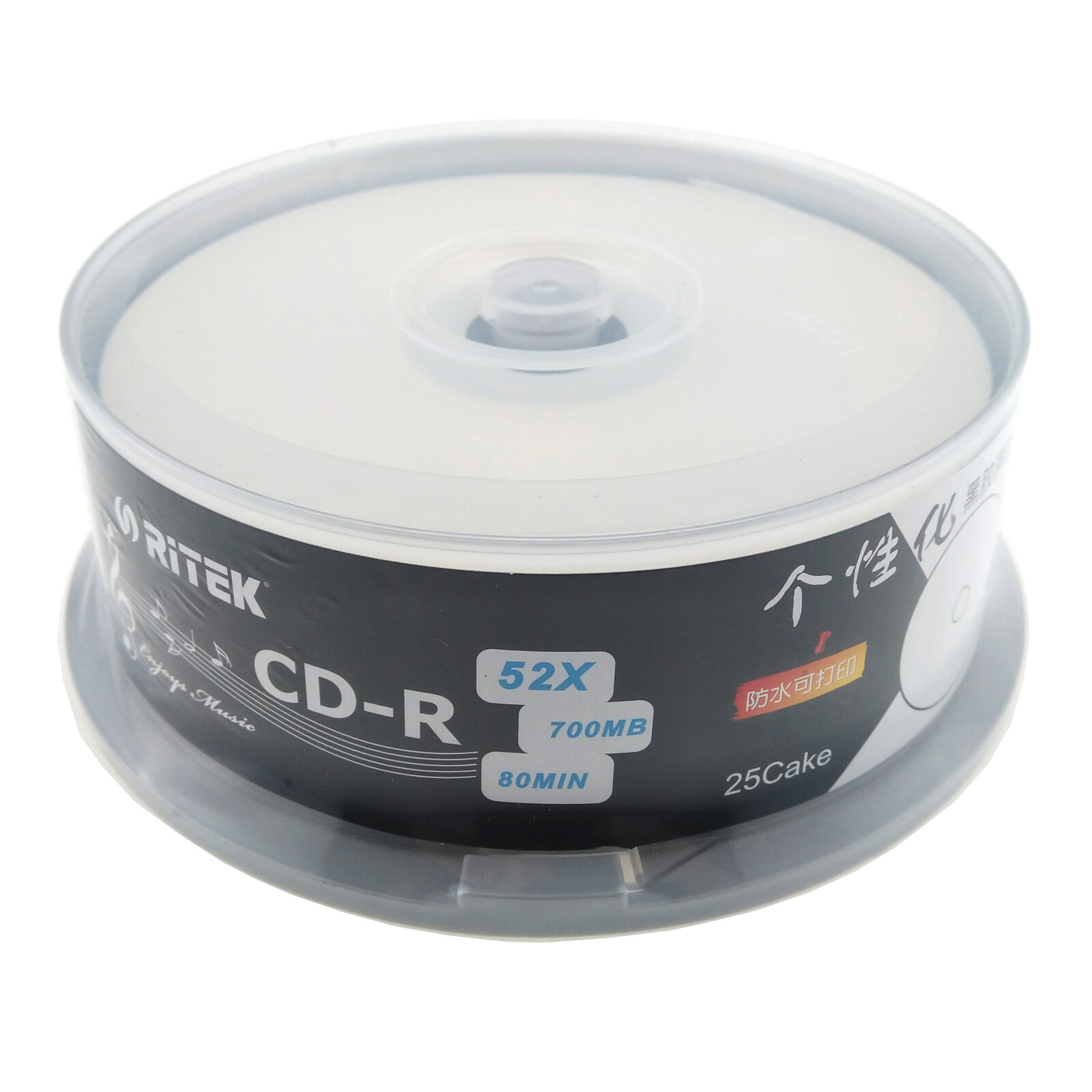 25 Pack CD Disc Inkjet Printable CD-R 700MB 52X Black Bottom Recordable 80min