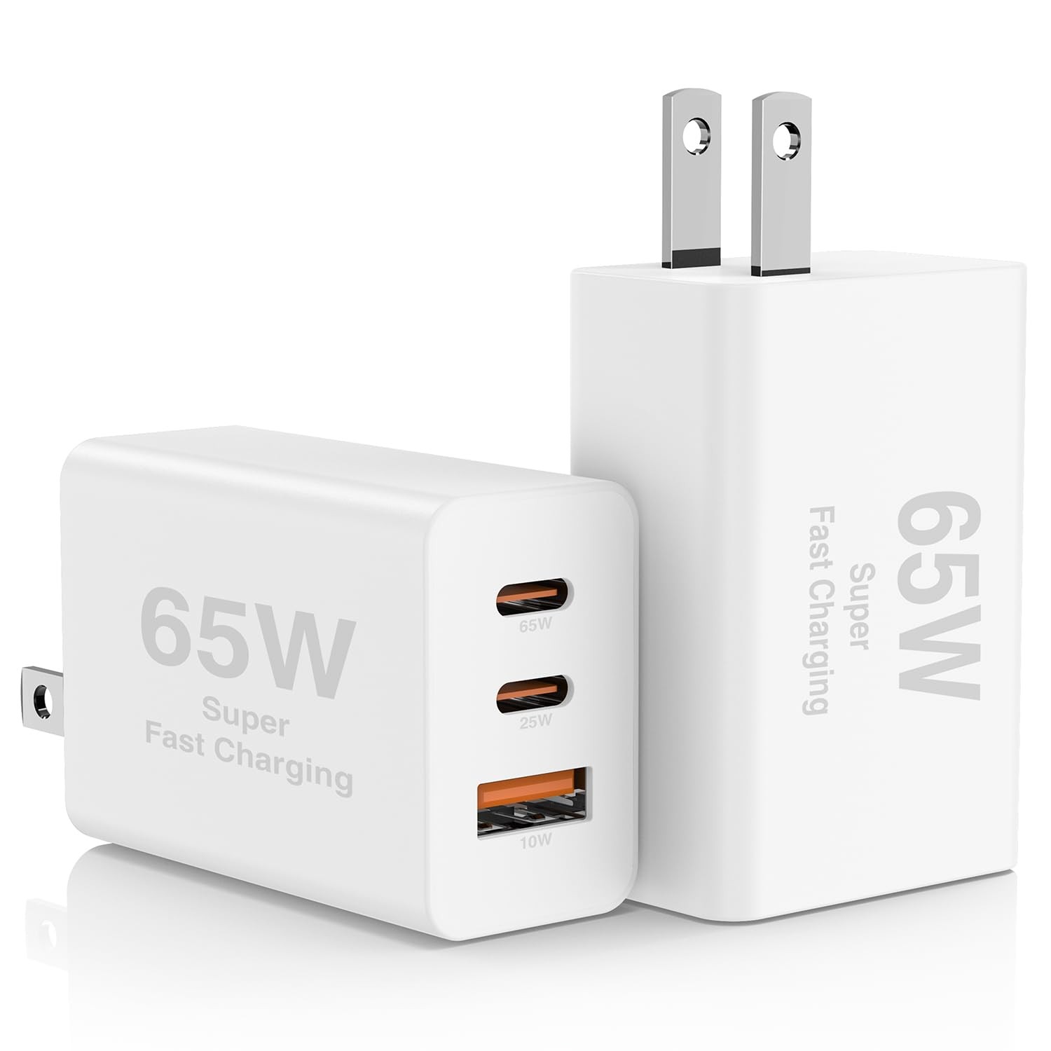 2Pack 65W USB C Wall Charger Block, 3-Port USB C Charging Adapter,Multi Super...