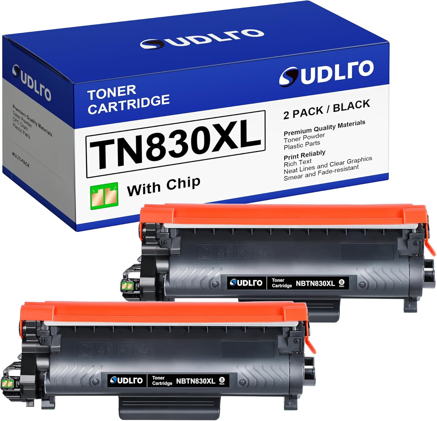 2PK TN830 TN830XL Replacement Compatible for Brother 830 XL Printer w Chip Black