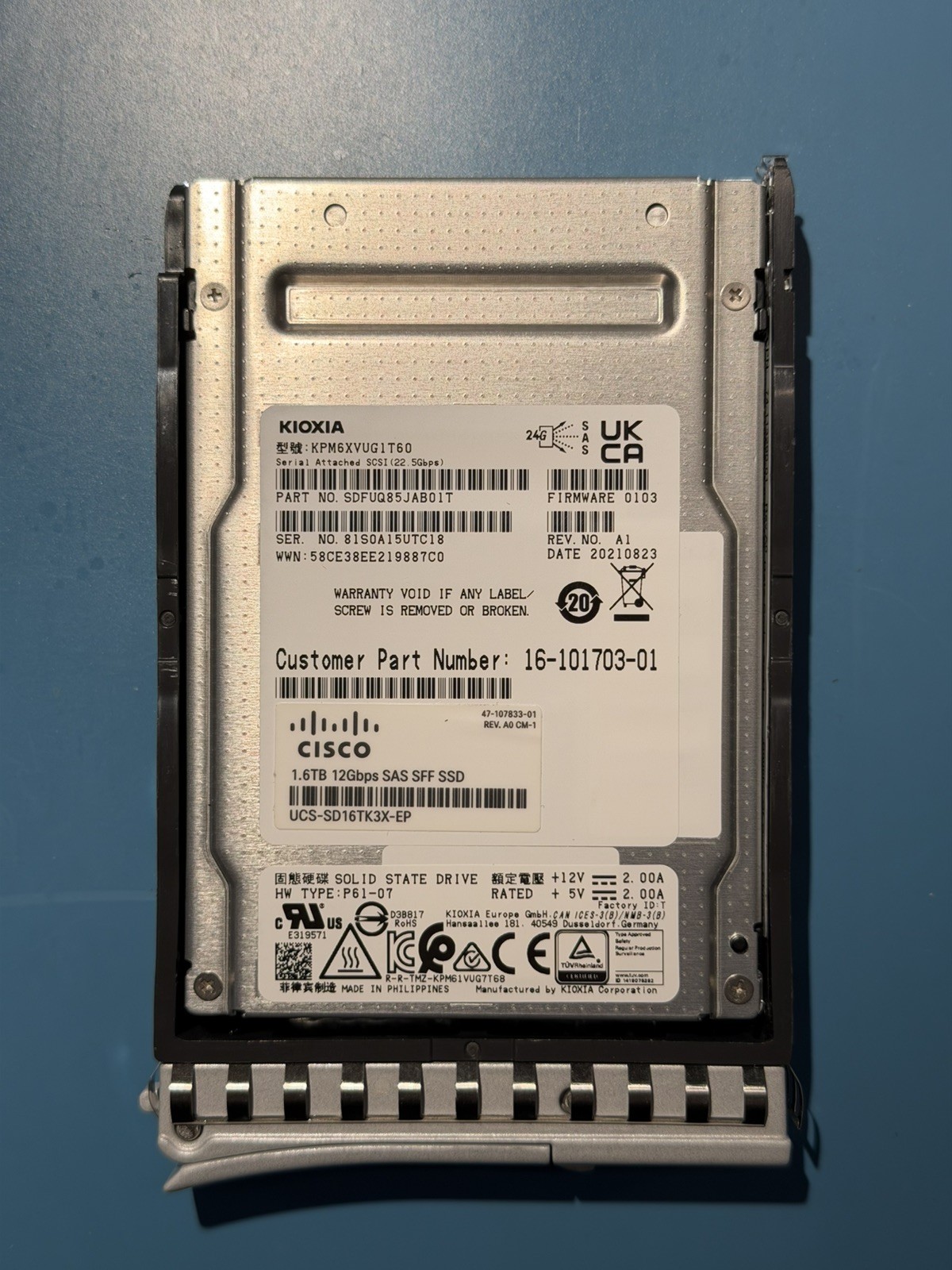 Cisco 1.6TB 12G SAS 2.5" SSD KPM6XVUG1T60 16-101703-01 SDFUQ85JAB01T