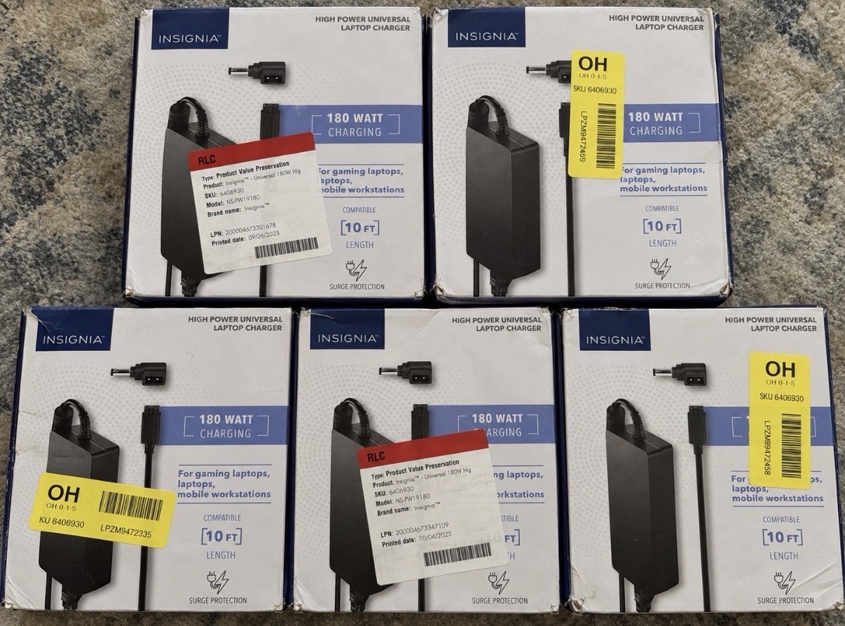 Lot of 5 Insignia 180W High Power Universal Laptop Chargers OEM Used