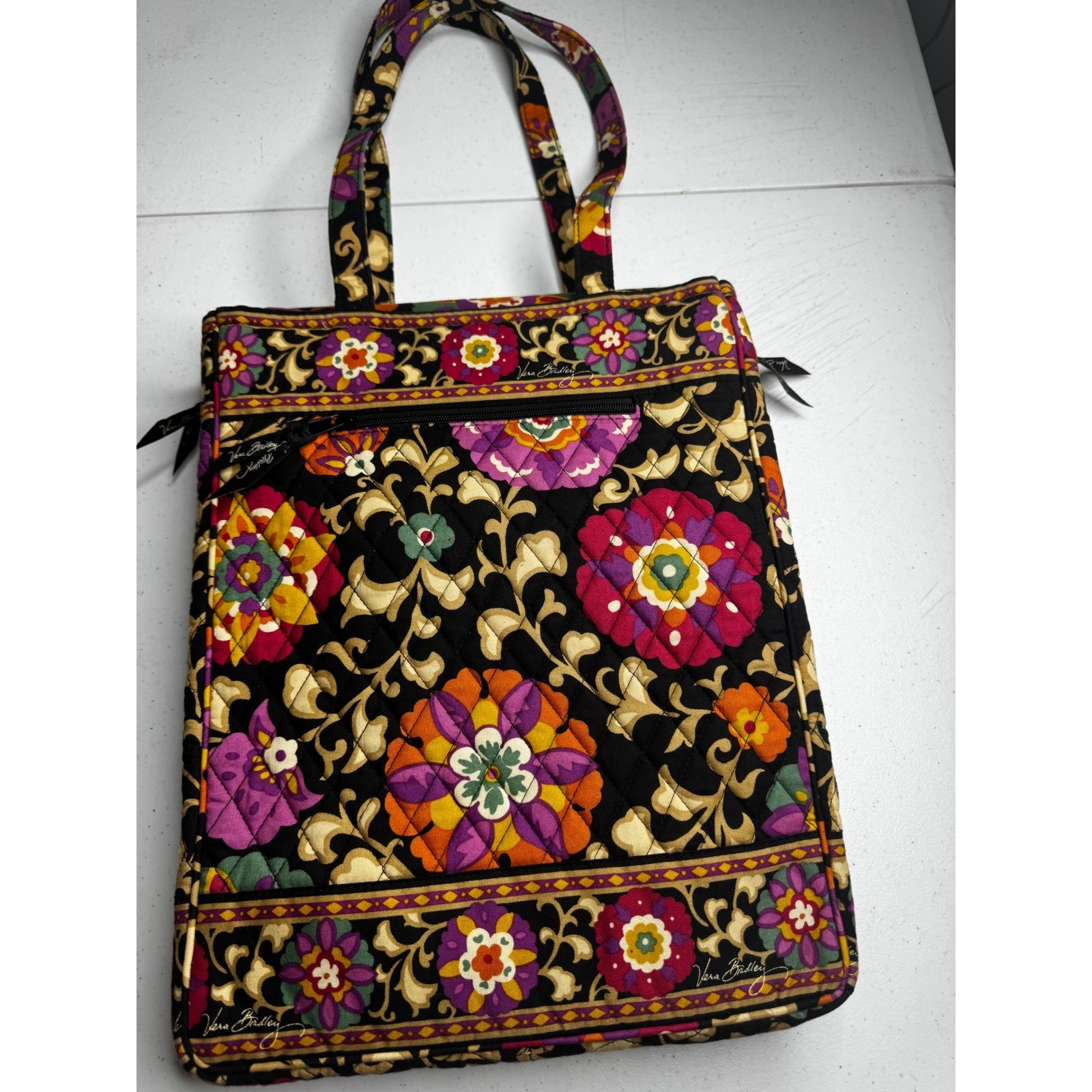 Vera Bradley Provencal Quilted Cotton Laptop Tote Bag Checkpoint Friendly Black