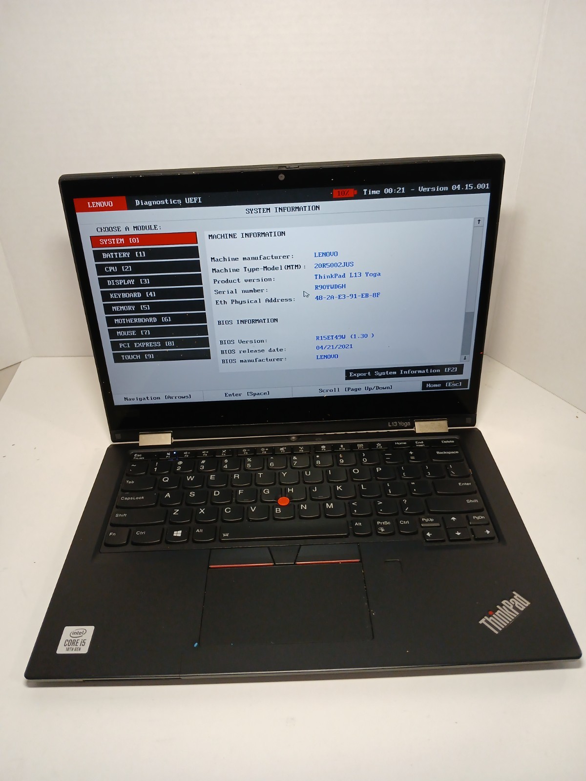 Lenovo ThinkPad L13 Yoga Laptop i5-10210U 8GB RAM BIOS PW #97
