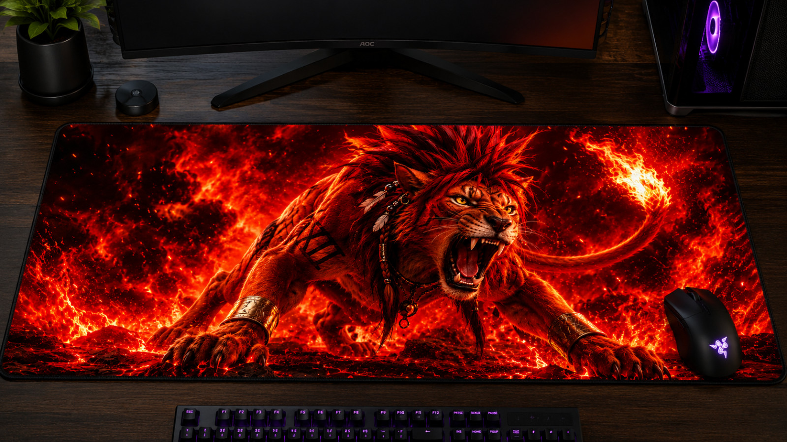 Red XIII XXL Mouse Pad Final Fantasy VII Gaming Desk Mat LED FF7 Setup