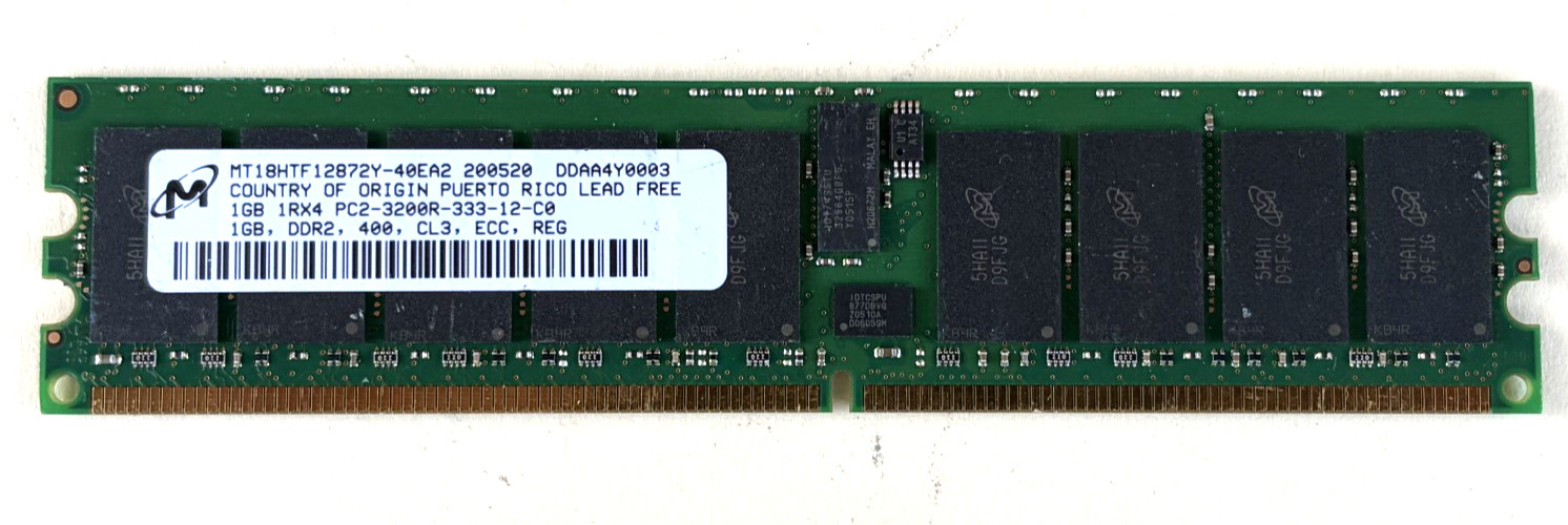 1GB DDR2-400 ECC RDIMM Server RAM Micron MT18HTF12872Y Tested