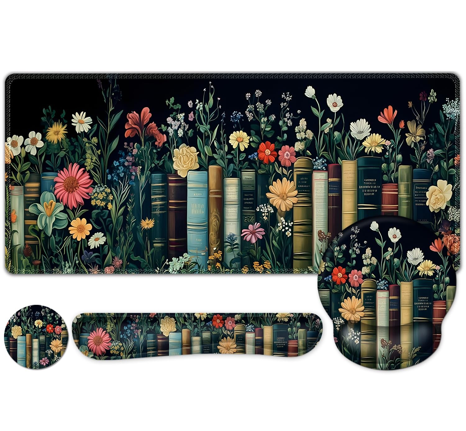 NXZGO Wildflowers Mouse Pad Large Desk Mat Extended 4 PCS Botanical Floral