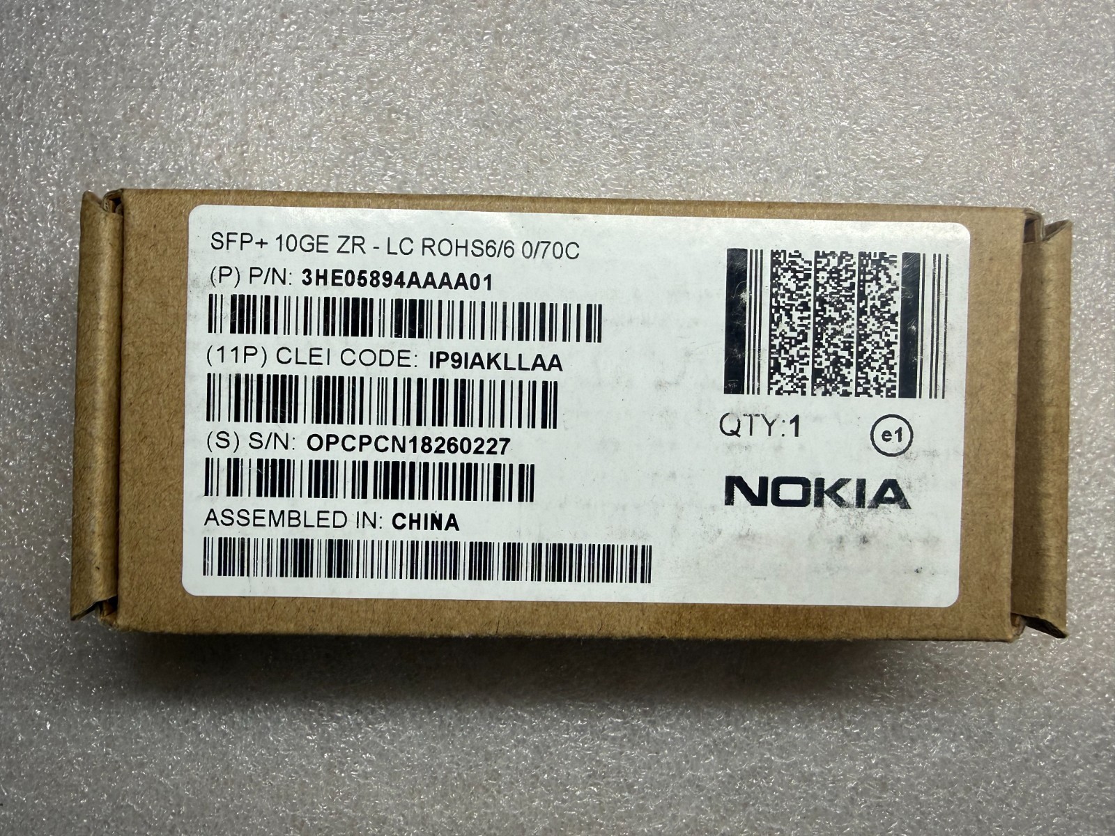 NOKIA 3HE05894AAAA01 SFP+  10GBASE‑ZR 80km 1550nm LC Transceiver CLEI:IP9IAKLLAA