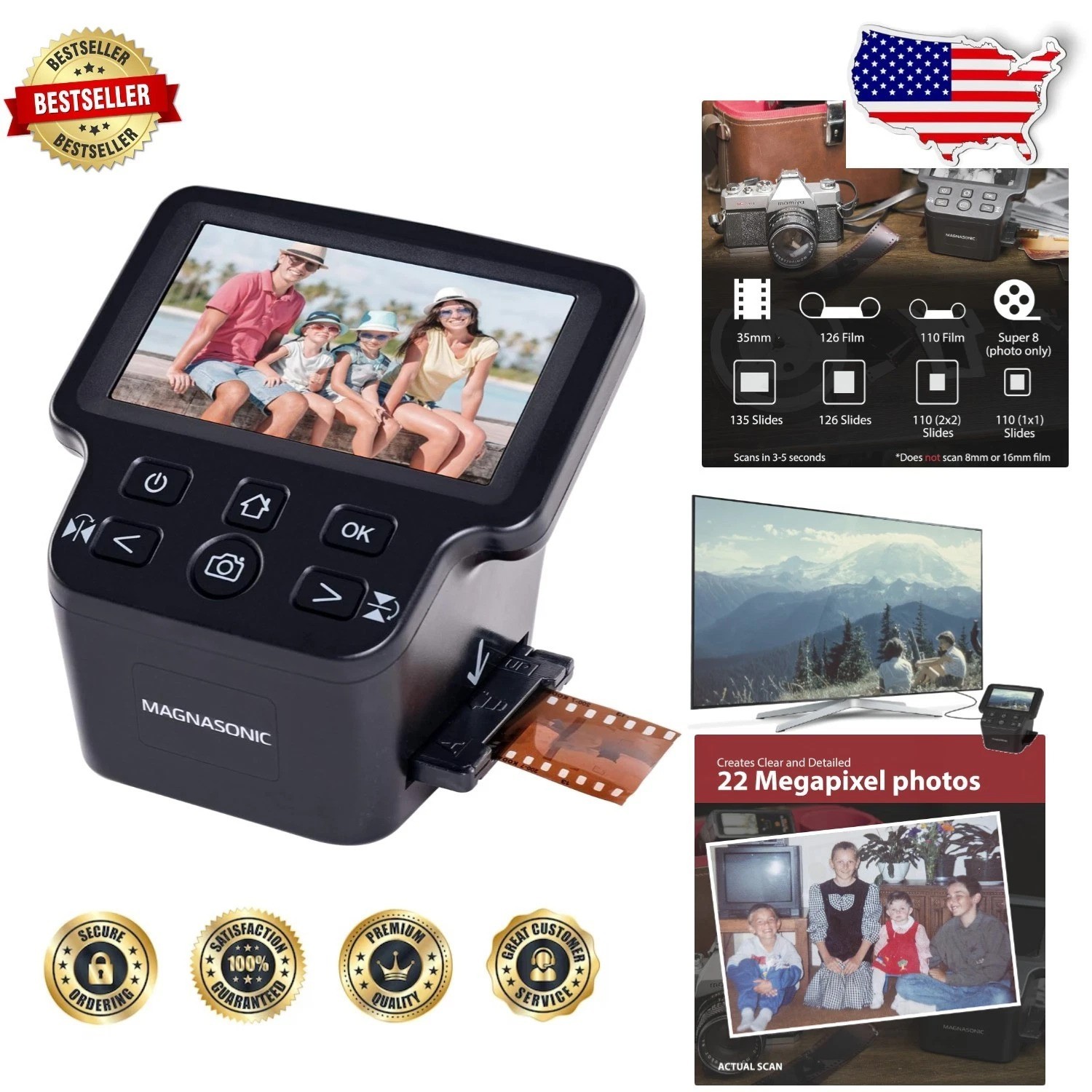 All-in-One Film Scanner 24MP, 5" LCD, HDMI Out, Converts 35mm/Super 8