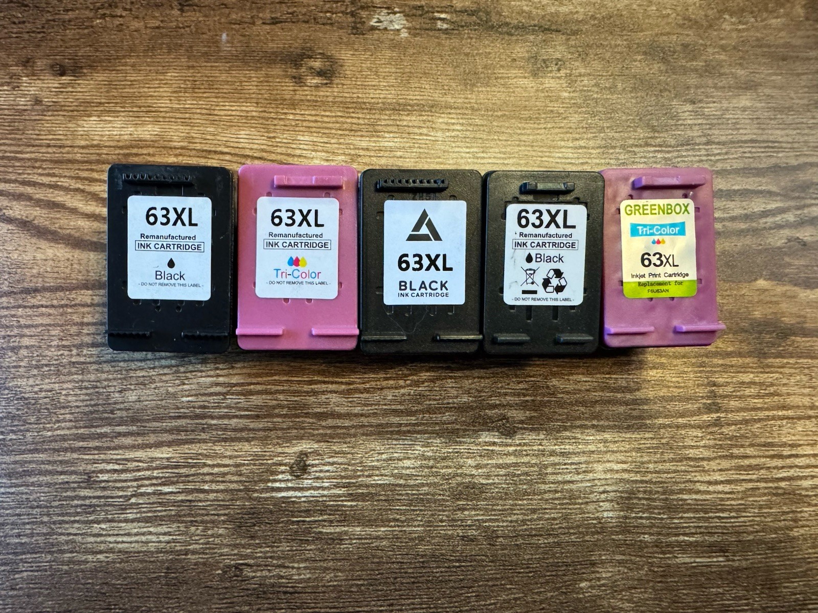 Lot of 5 HP 63XL Black/Tri-Color Ink EMPTY Cartridges 