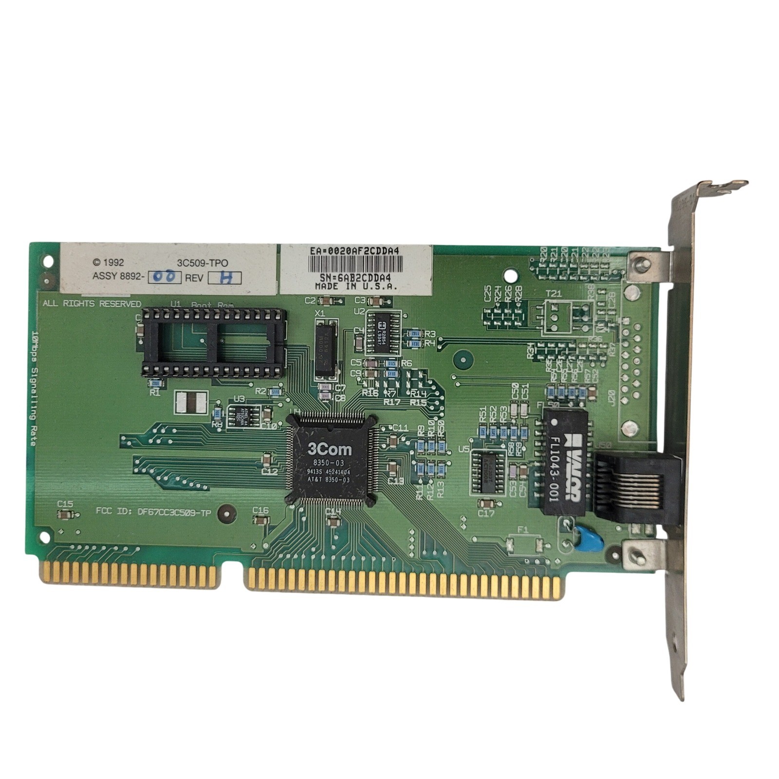 3Com EtherLink III 3C509-TPO ISA Network Card 10Mbps RJ45 Vintage 1992 8892-00