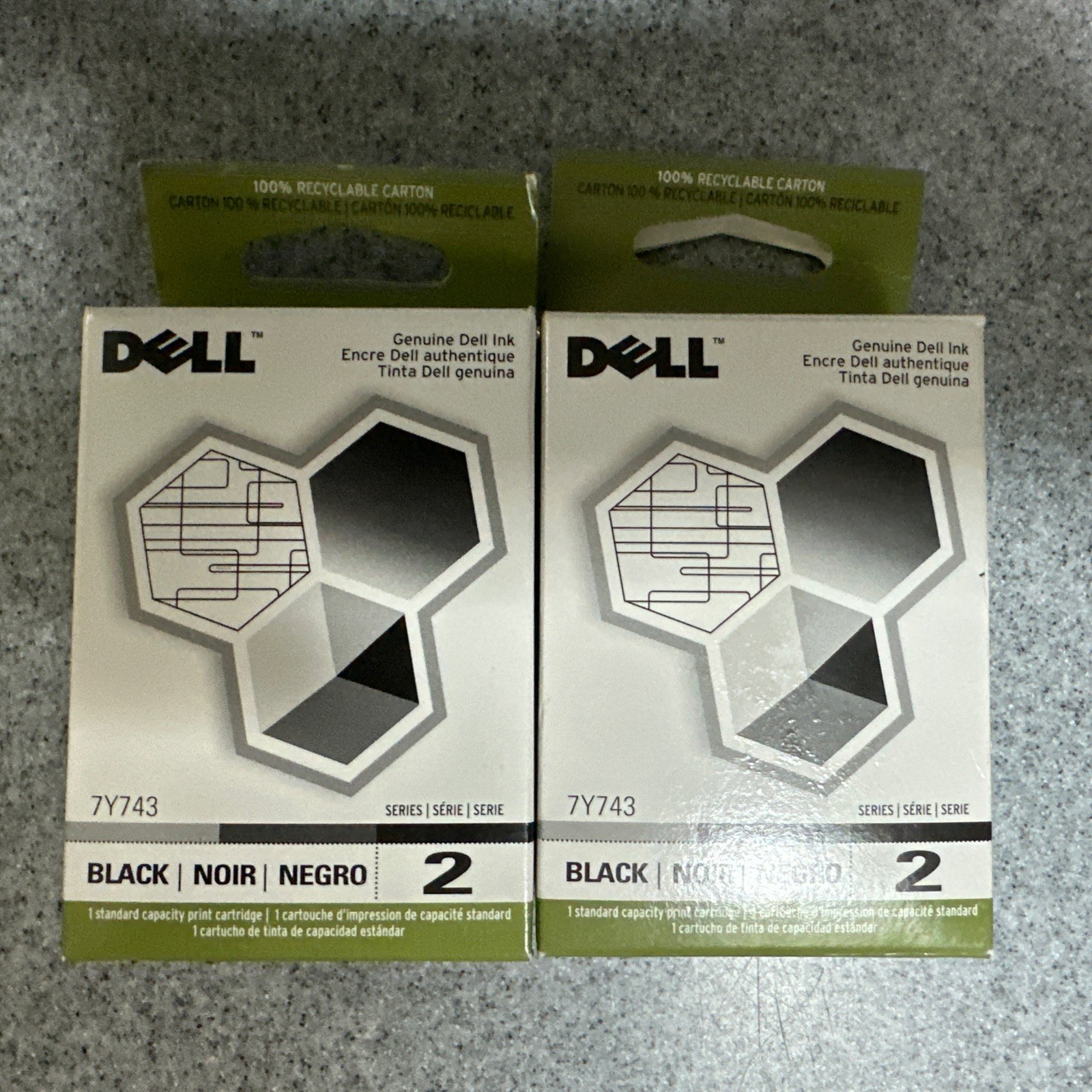 New Genuine Dell Series 2 Printer Black Cartridge 7Y743 Lot Of 2