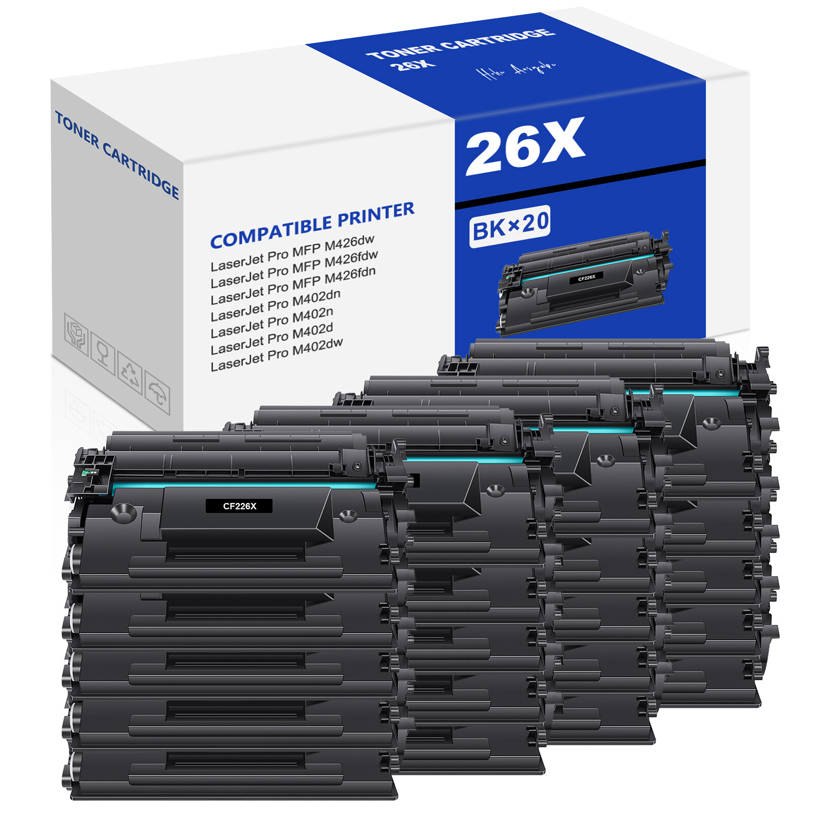 20 Pack Compatible With HP 26X CF226X Toner LaserJet Pro M402n M402dn MFP M426