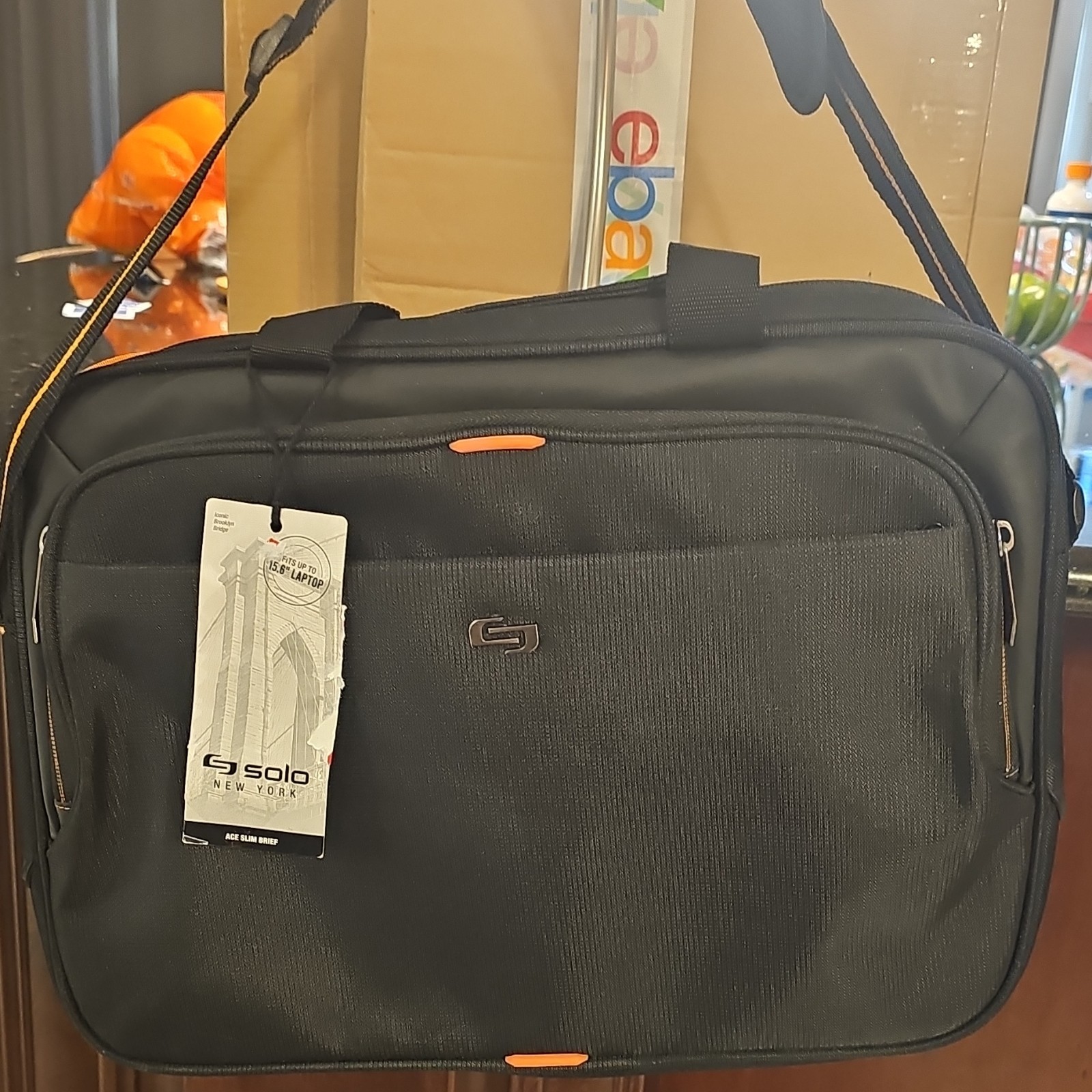 Solo Ace Slim Brief 15.6in Padded Nylon Laptop Messenger Bag Black/Orange